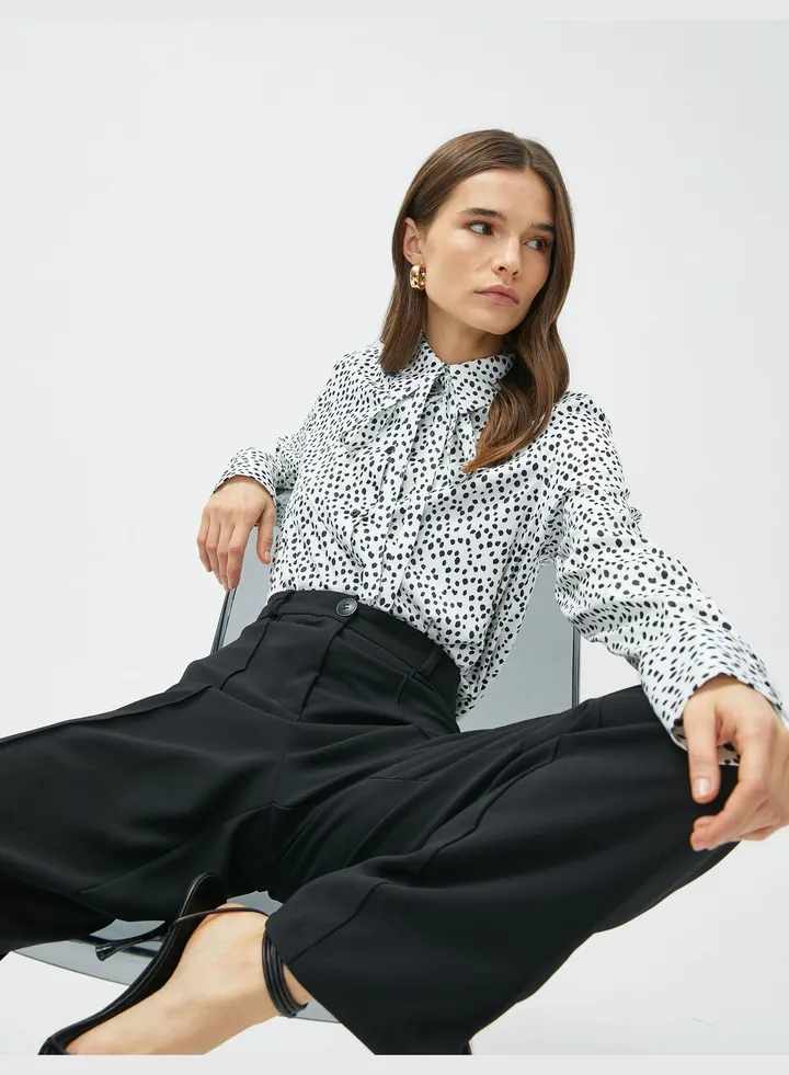 Long Sleeve Tie Detail Neck Shirt