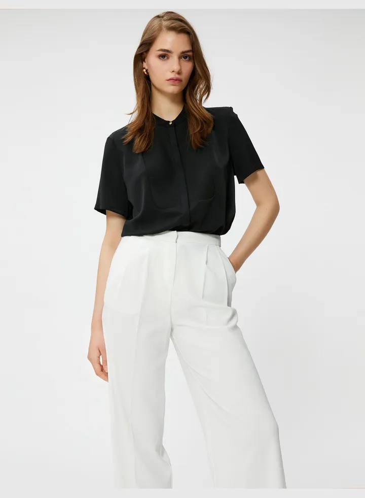 Mandarin Collar Shirt Short Sleeve