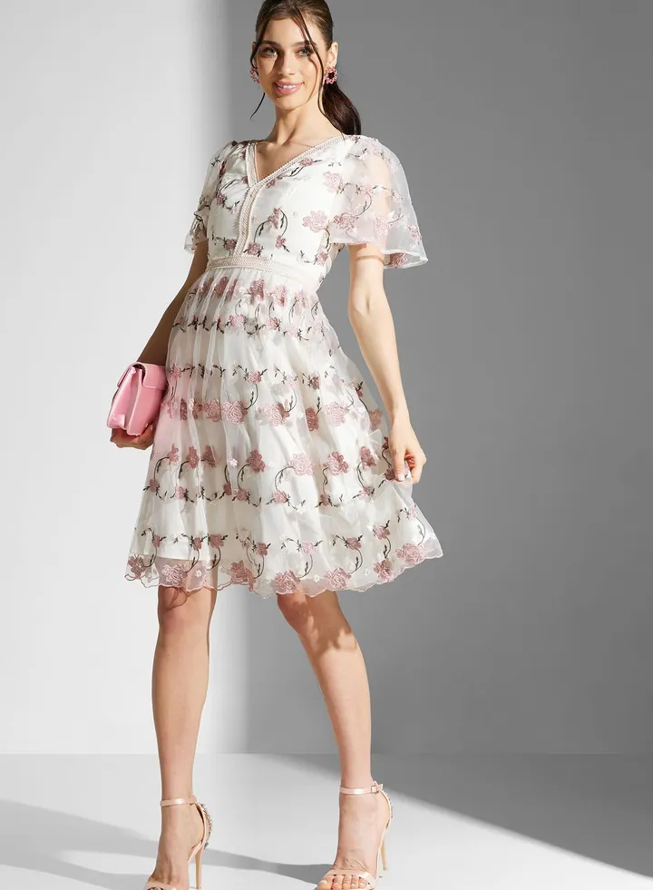 Embroidered Lace Detail Dress