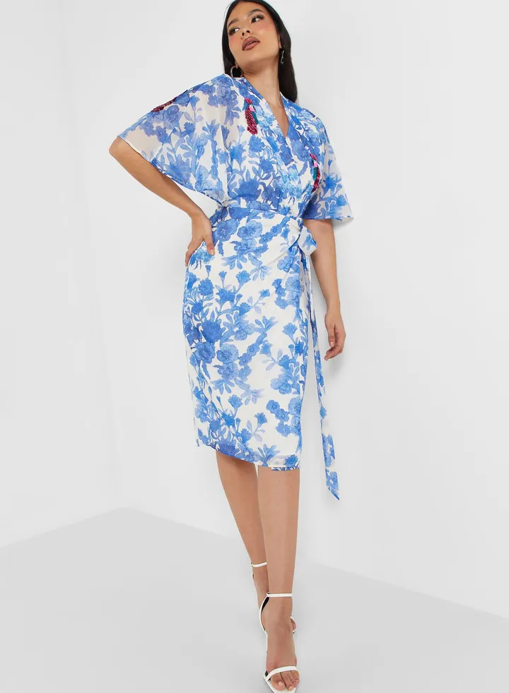 Flute Sleeve Tie Detail Dress