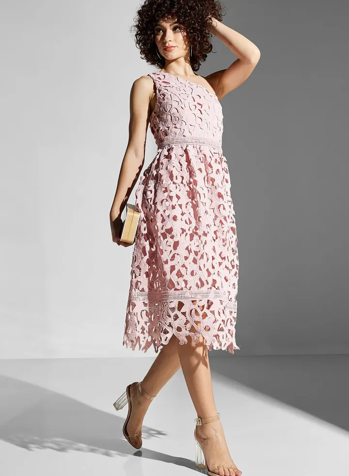 One Shoulder Openwork Dress