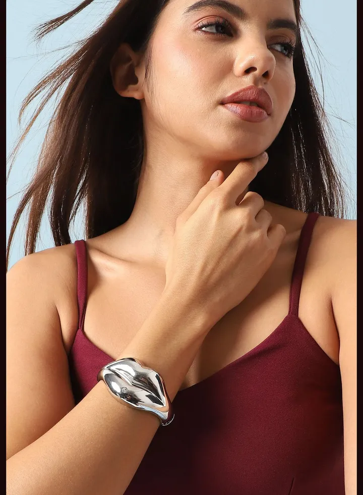 Silver Plated Designer Stone Party Wear Bracelet For Women