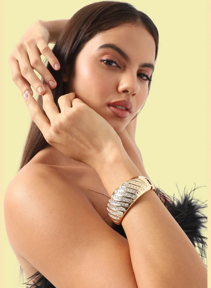 Gold Plated Designer Stone Party Wear Bracelet For Women