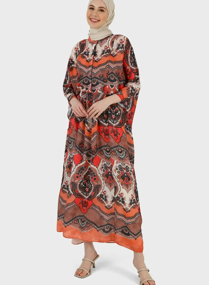Cape Sleeve Printed Dress