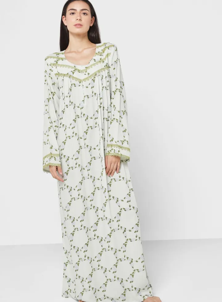 Floral Print Lace Detail Nightdress