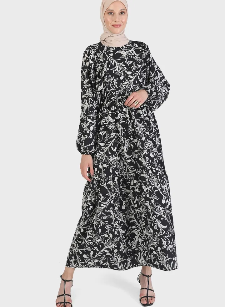 Balloon Sleeve Printed Dress