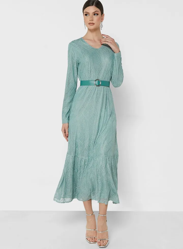 Belted Ruffled Dress