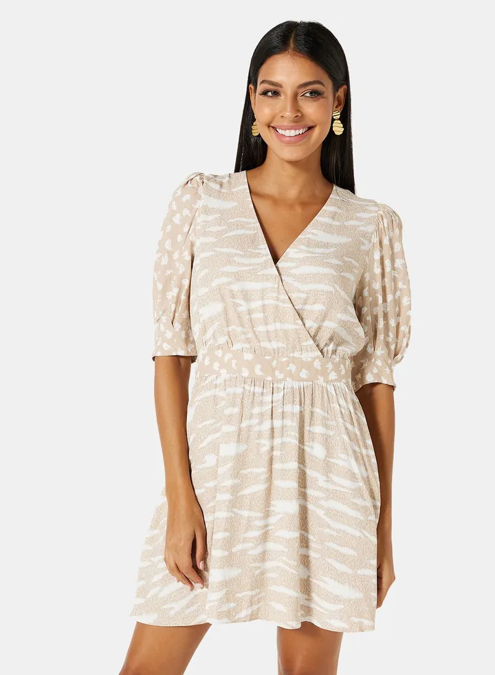 Puff Sleeve Wrap Mini Dress
