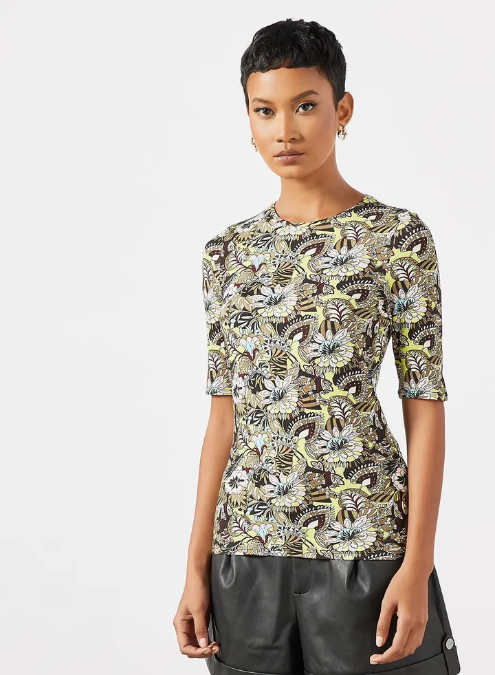 High Neck Printed Top