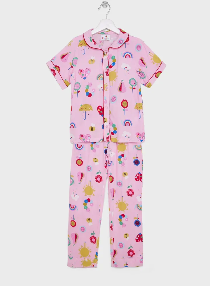 Girls Printed Long Sleeve Pyjama Set