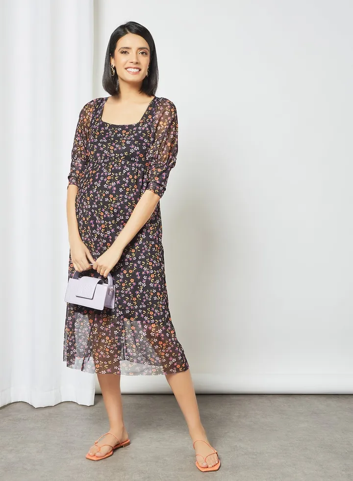 Clementine Maternity Midi Dress Black