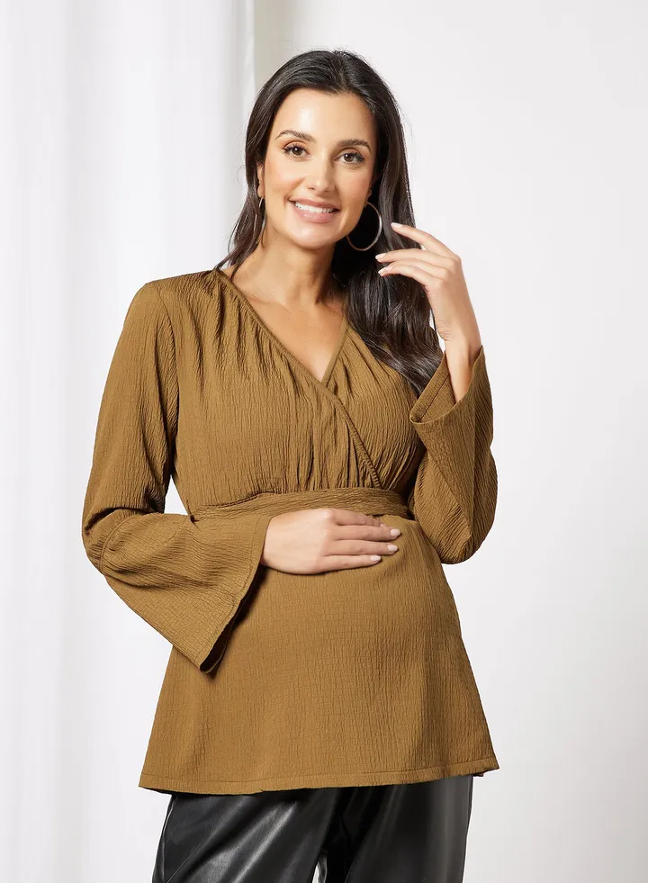 Maternity Evelyne Nursing Top Brown