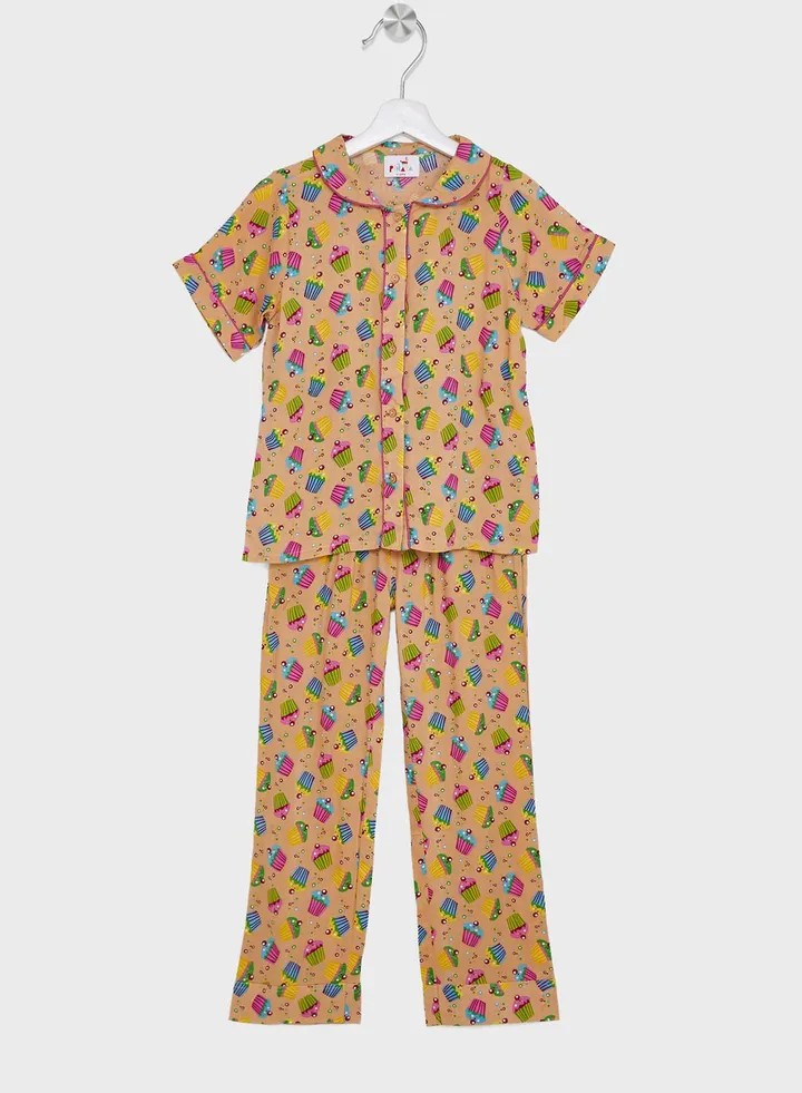 Girls Printed Long Sleeve Pyjama Set