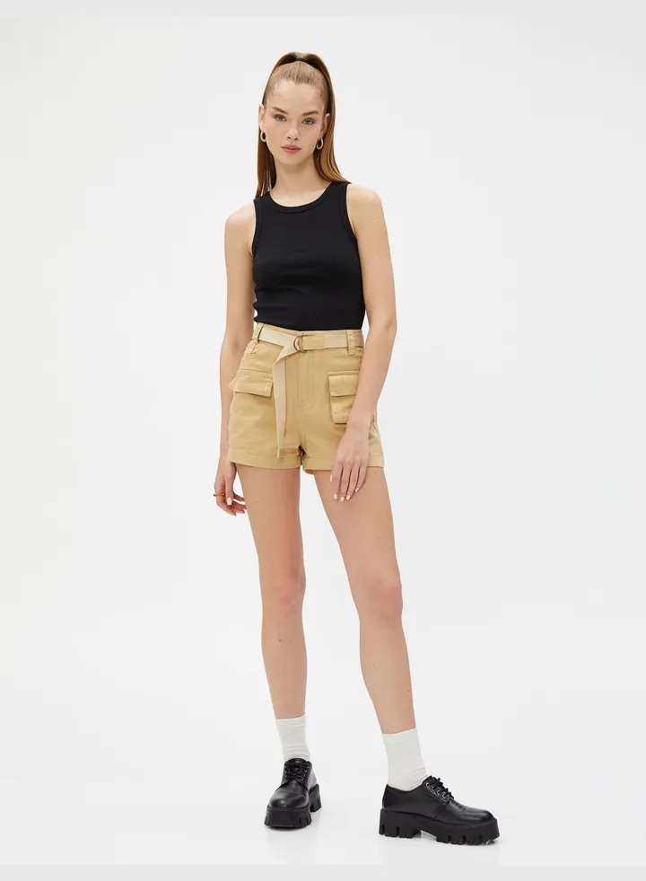 Jean Shorts Belt Detail High Waist Pocket