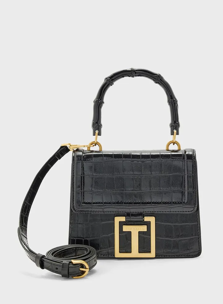 Aalicce Croc Effect Small Bamboo Handle Bag