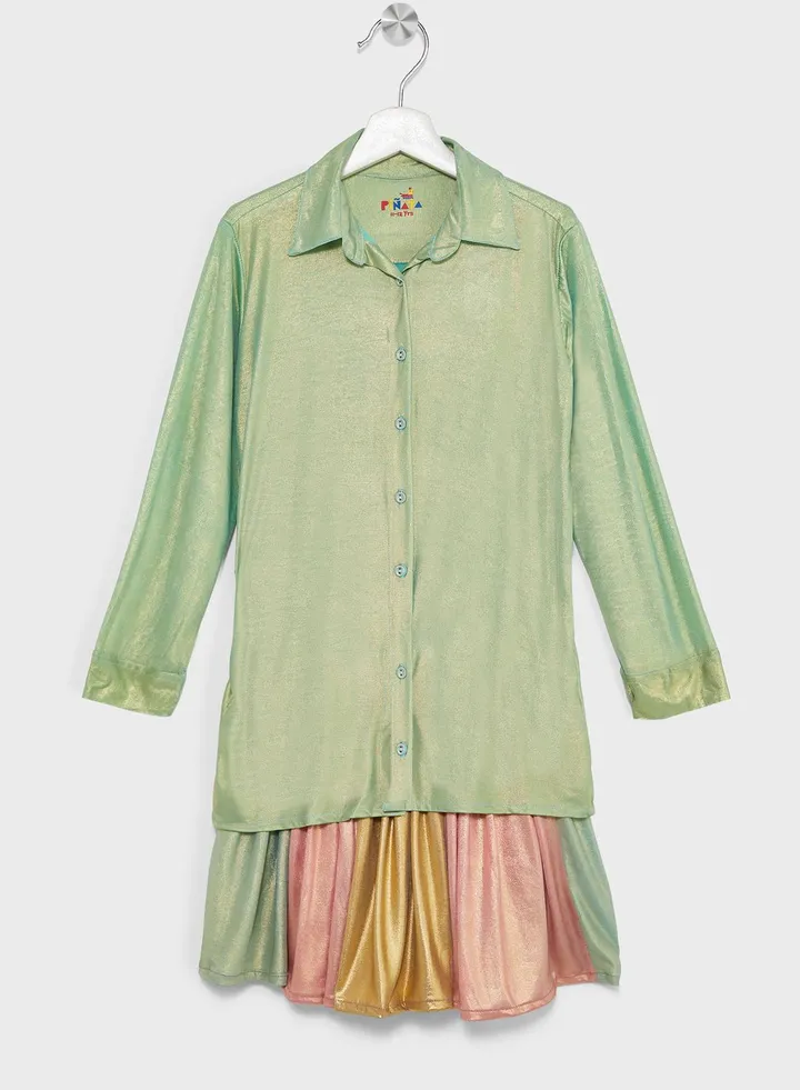 Girls Shimmery Metallic Skirt & Shirt Set