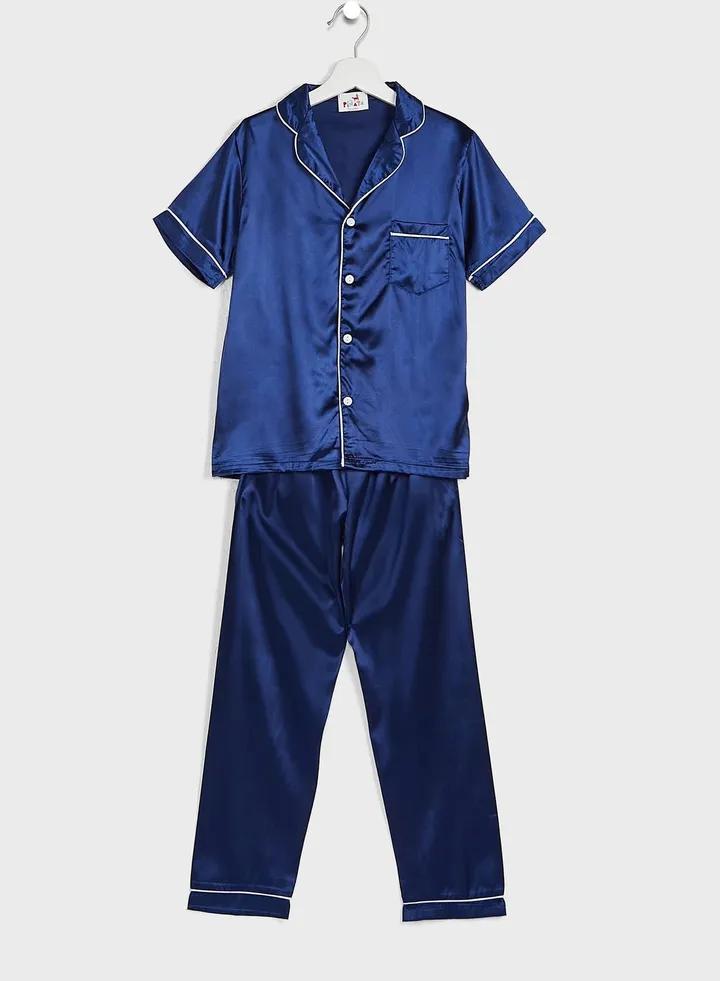 Girls Satin Short Sleeved Nightsuit Set