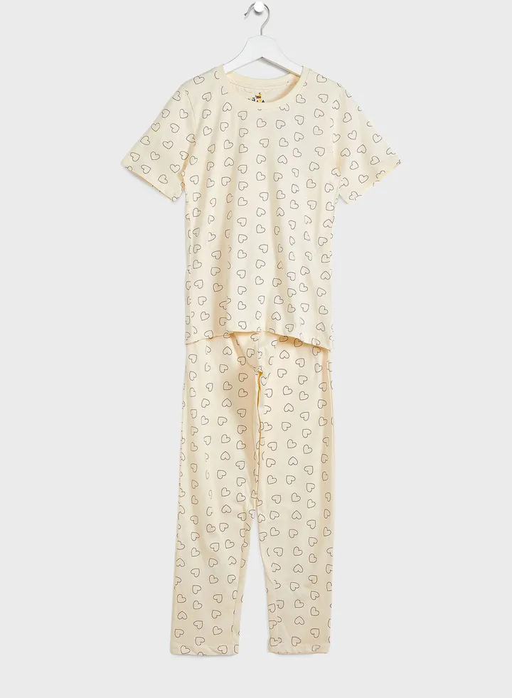 Love Heart Printed Aop Pj Set