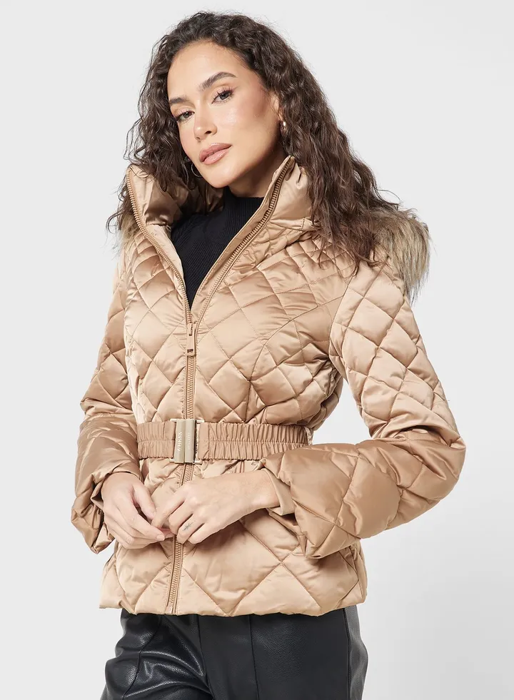 Belted Fut Detail Jacket