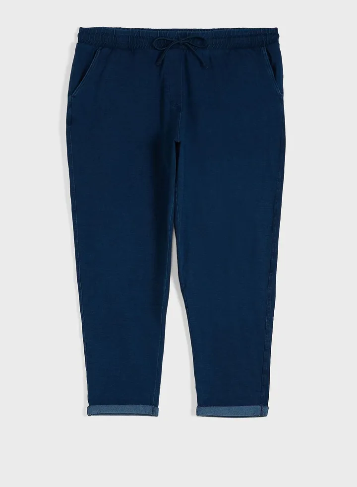 Jersey Denim Tapered Ankle Grazer Joggers