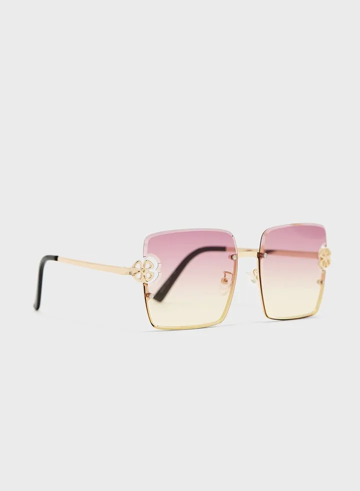 Flower Detail Oversized Square Sunglasses