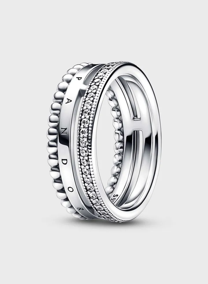 Pandora Signature Logo Pavé & Beads Ring