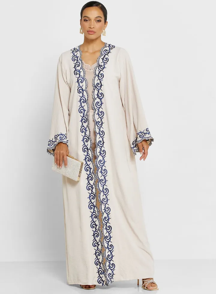 V-Neck Embroidered Abaya