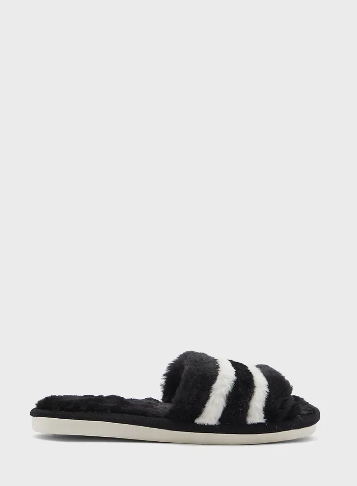 Double Stripe Furry Bedroom Slipper