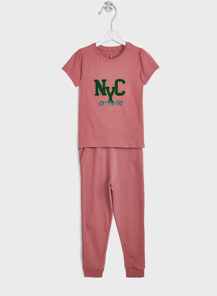 Casual T-Shirt & Joggers Set For Girls