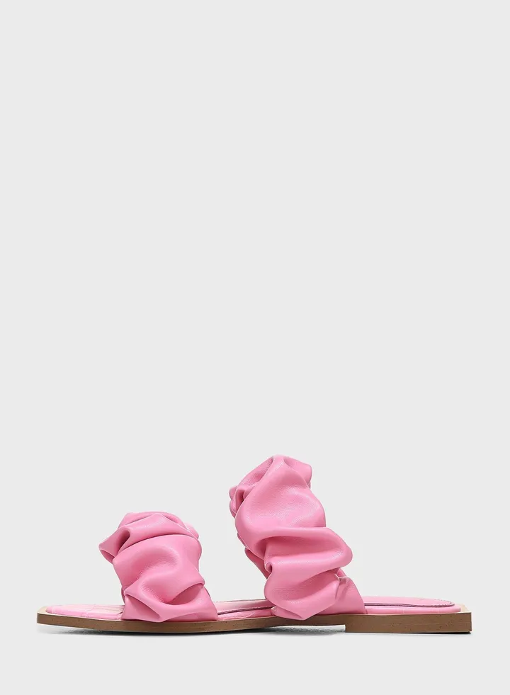 Ruched Strap Flat Sandals