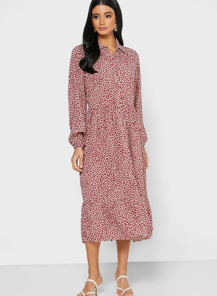 Balloon Sleeve Printed Dress
