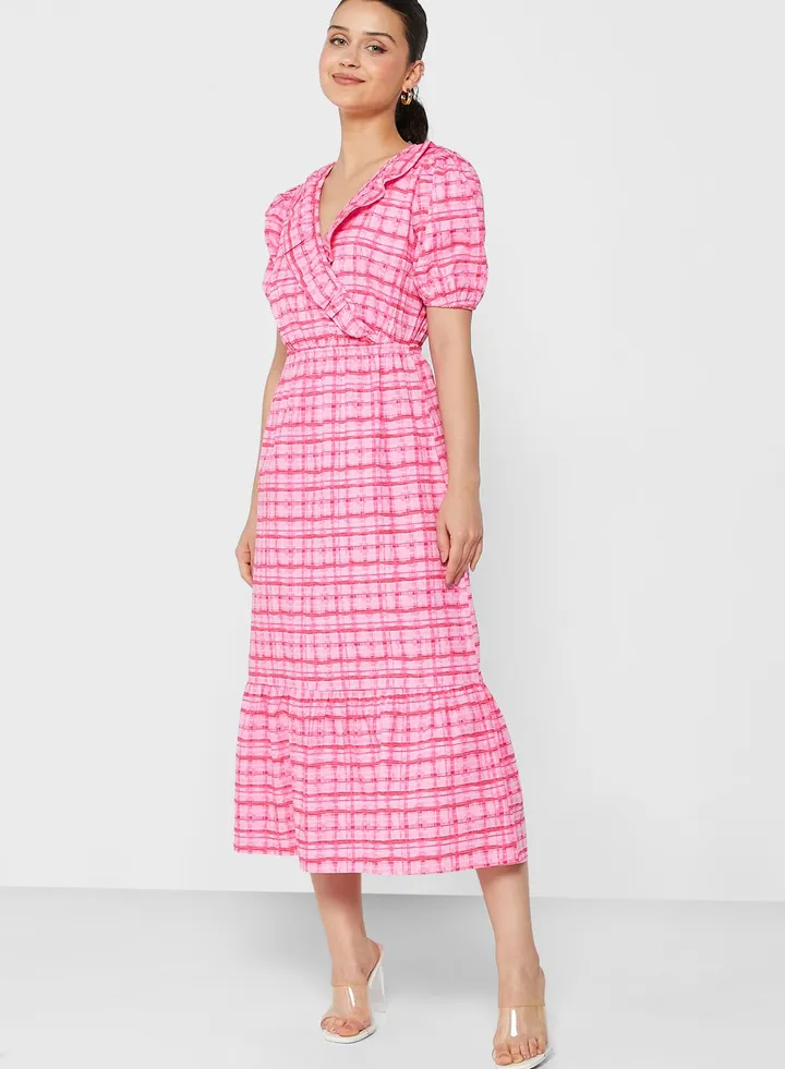 Checked Puff Sleeve Dress