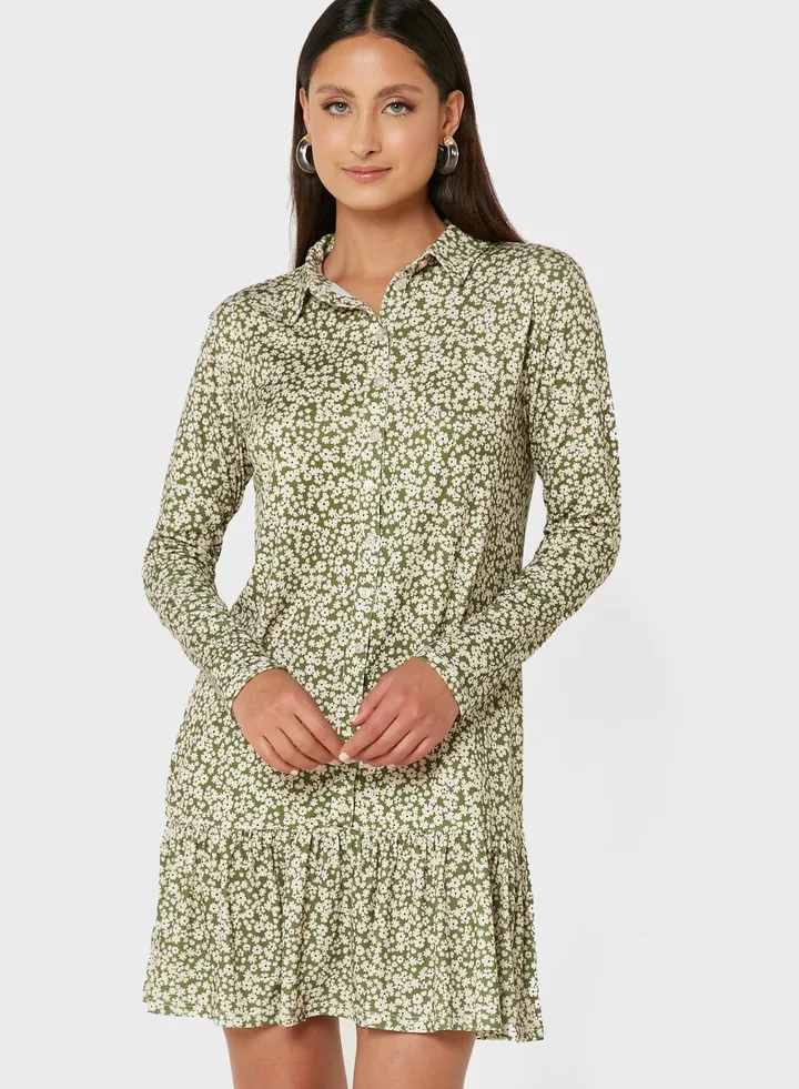 Floral Print Button Detail Dress