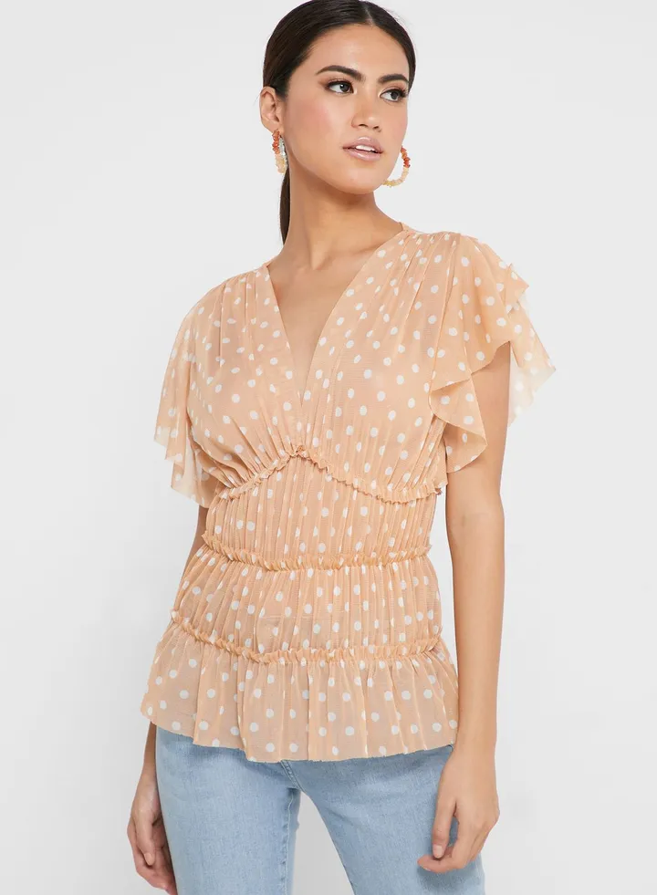 Flute Sleeve Mesh Top