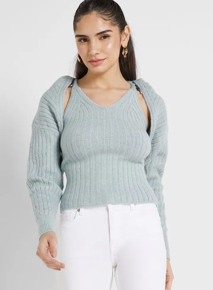 Oversized Knitted Crop Hoodie
