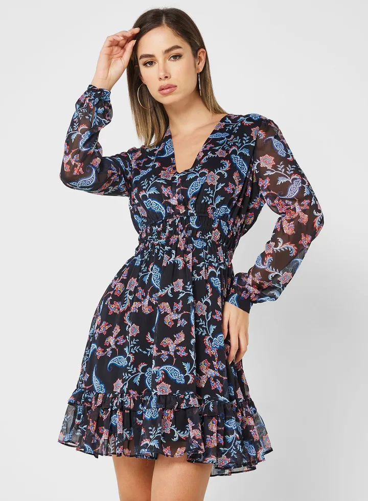 Floral Print V-Neck Dress