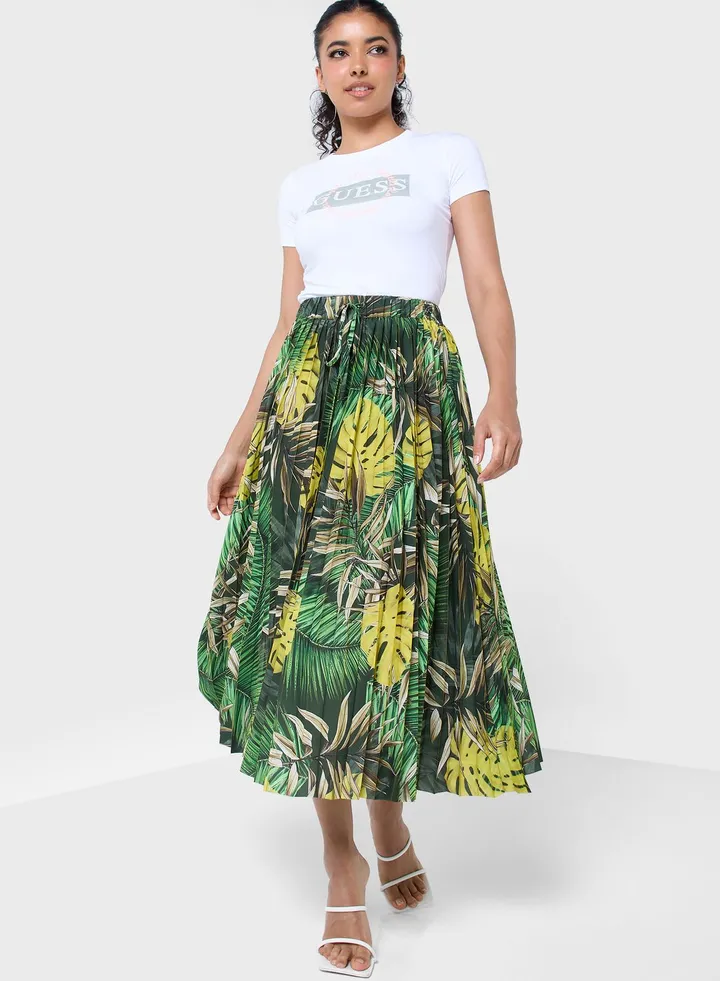 Tie Detail Pleated Skirt