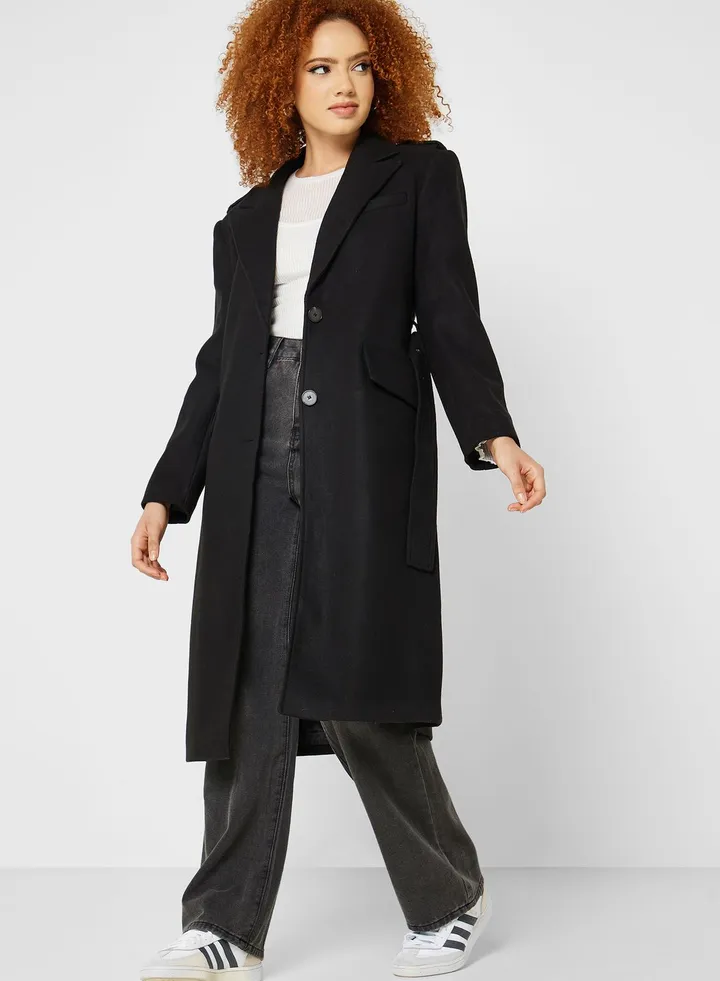 Belted Pocket Detail Coat