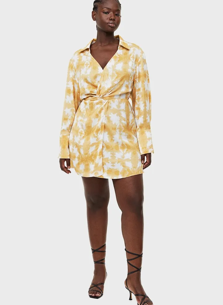 Polo Neck Front Twist Shirt Dress