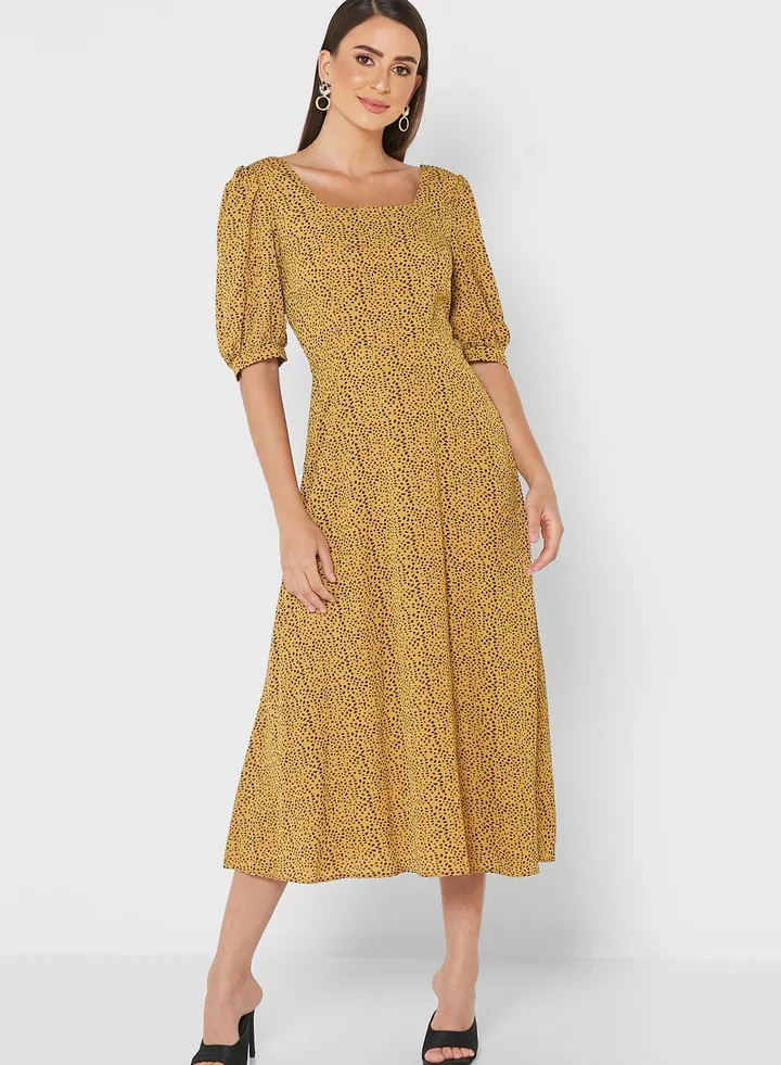 Square Neck Printed Dress