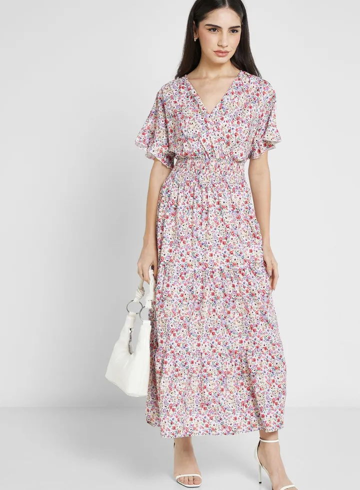 Ruffle Sleeve Printed Dress