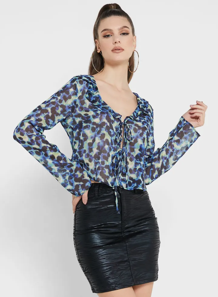 V-Neck Tie Detail Top