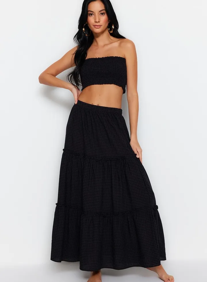 Gingham Crop Top & Maxi Skirt Set