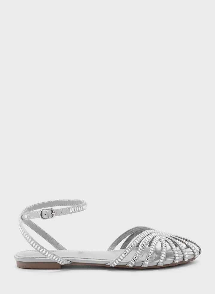 Jeweled Pointed Slingback Flat Shoe