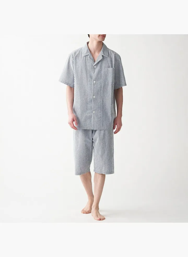 Men's Side Seamless Seersucker Short Sleeve Pajama