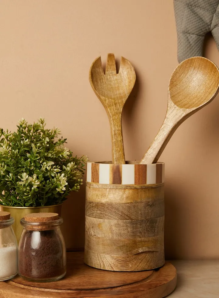 Wooden Printed Utensil Holder
