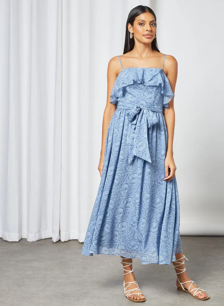 Tranquility Floral Print Strap Dress Blue