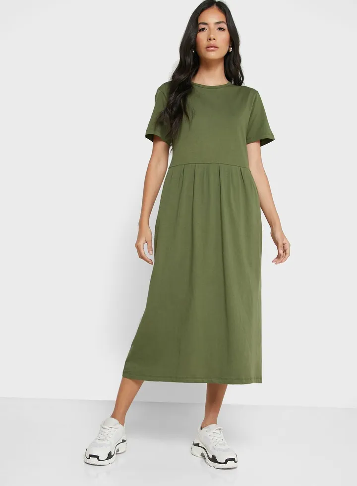 Pleated T-Shirt Midi Dress