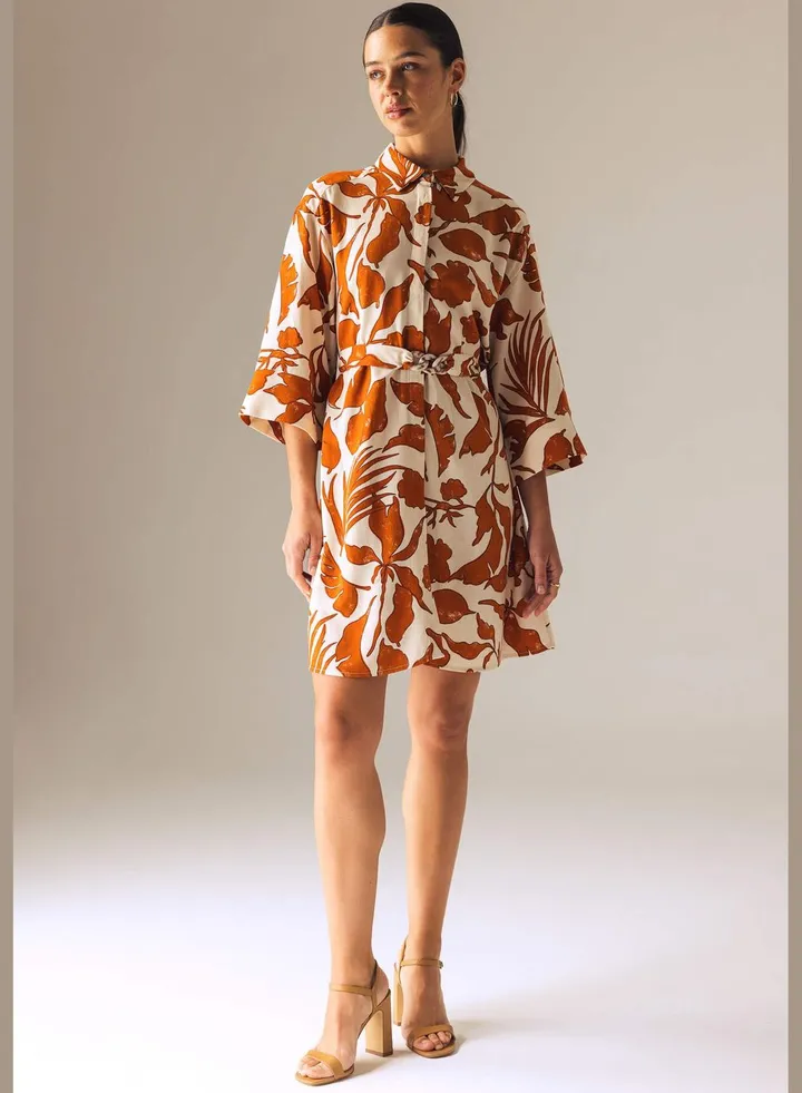 Woman Shirt Neck Short Sleeve Woven Dress