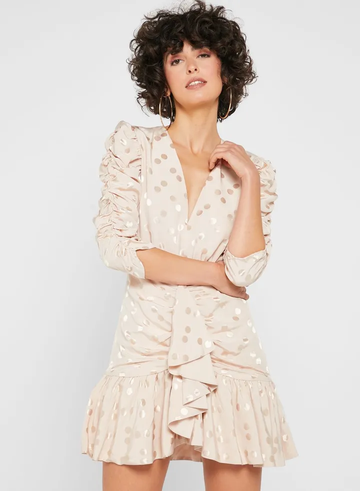 Plunge Neck Ruffle Detail Dress